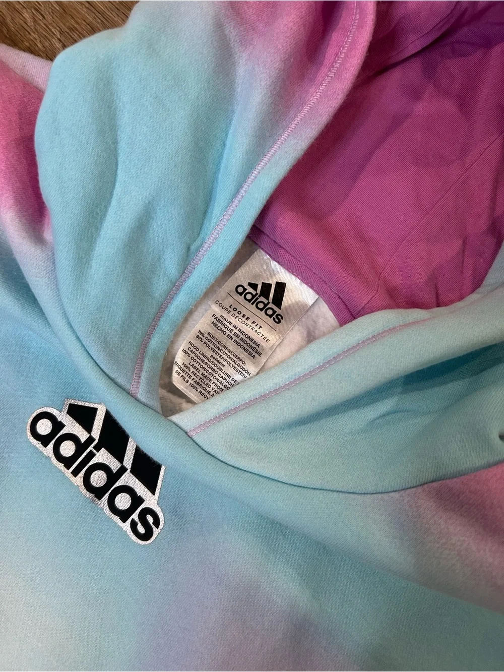 Adidas Girls Tie Dye Hoodie - Youth Size XL 16 Loose Fit. Blue / Pink / White